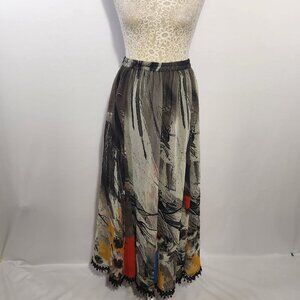 ANU Women Size M Abstract Floral Print Chiffon A-Line Elastic Waist Maxie Skirt